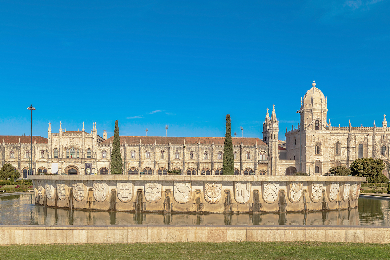 Aerial view of Mosteiro dos Jeronimos, located in the Belem district of Lisbon, Portugal.